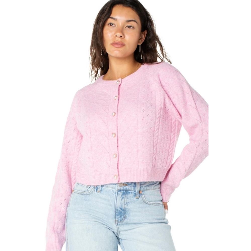 Celebrity Pink NWT Bubblegum Pink Cable Knit Cardigan Sweater in Women's Size M.